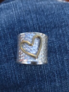 Wide hammered silver colored 6 1/4 ring